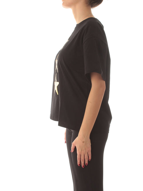 Akep T-shirt in jersey con stelle paillettes da donna nero