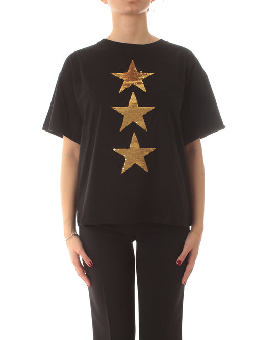 Akep T-shirt in jersey con stelle paillettes da donna nero