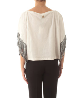 Akep maglia in jersey con frange da donna bianco