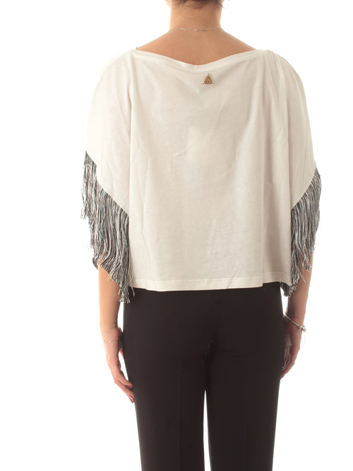 Akep maglia in jersey con frange da donna bianco