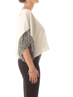 Akep maglia in jersey con frange da donna bianco