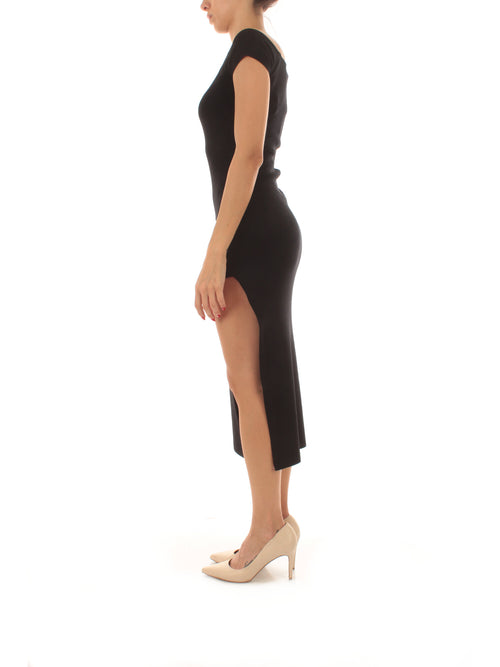 Akep abito lungo nero con spacco da donna