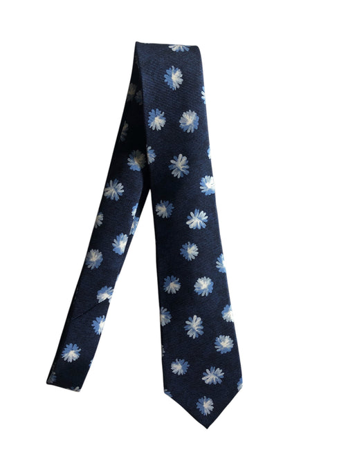 Kiton cravatta 7 pieghe in seta da uomo blu navy stampa fiori