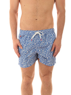 Kiton boxer mare in microfibra da uomo fondo azzurro con fiore bianco