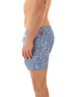 Kiton boxer mare in microfibra da uomo fondo azzurro con fiore bianco