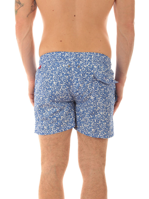 Kiton boxer mare in microfibra da uomo fondo azzurro con fiore bianco