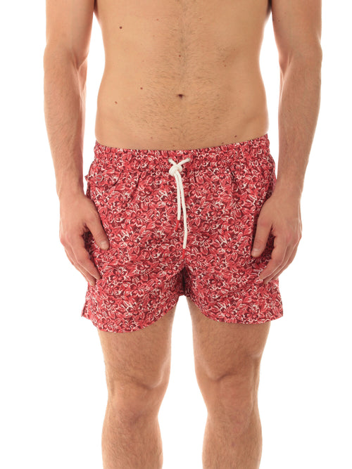 Kiton boxer mare in microfibra da uomo stampa fiore rosso