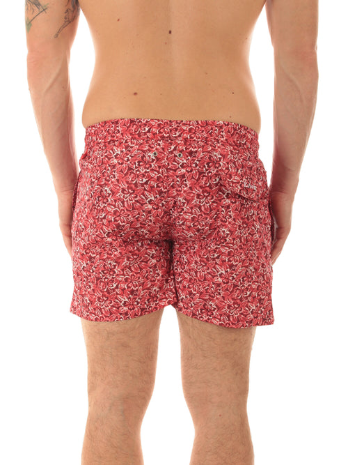 Kiton boxer mare in microfibra da uomo stampa fiore rosso