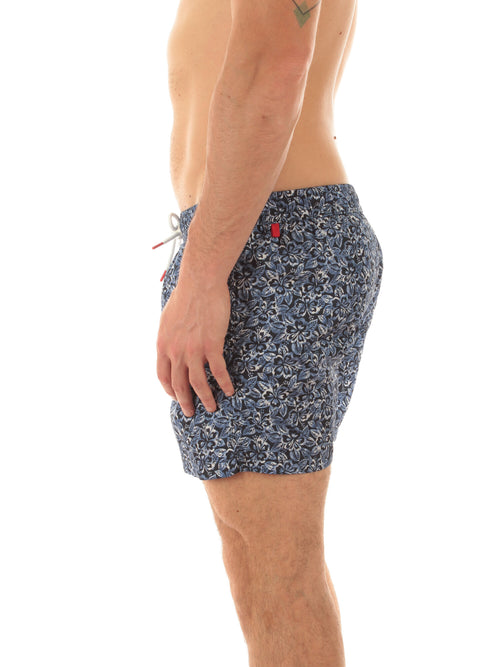 Kiton boxer mare in microfibra da uomo fondo blu con fiore bianco