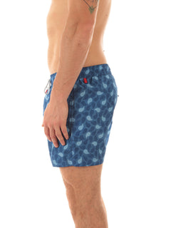 Kiton boxer mare in microfibra da uomo stampa foglie blu