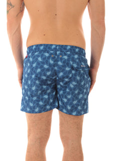 Kiton boxer mare in microfibra da uomo stampa foglie blu