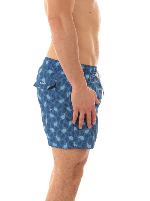 Kiton boxer mare in microfibra da uomo stampa foglie blu