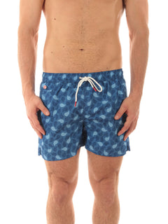 Kiton boxer mare in microfibra da uomo stampa foglie blu