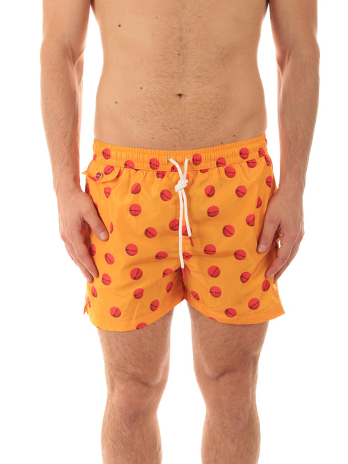 Kiton boxer mare in microfibra da uomo fondo arancio stampa logo rosso