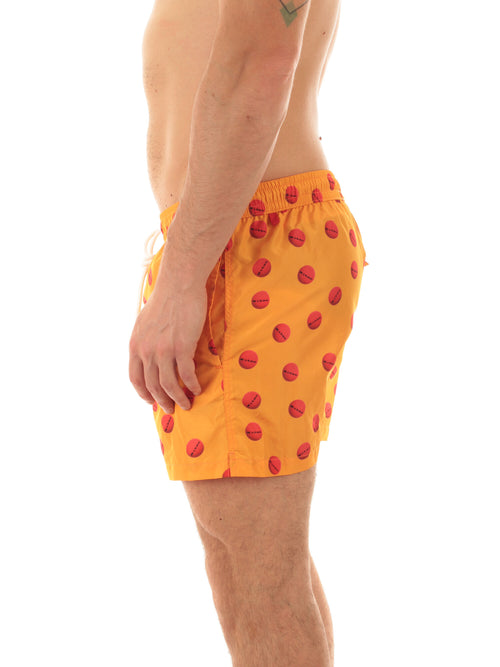 Kiton boxer mare in microfibra da uomo fondo arancio stampa logo rosso