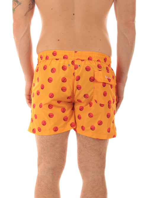 Kiton boxer mare in microfibra da uomo fondo arancio stampa logo rosso