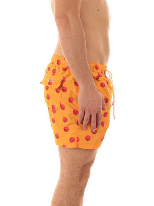 Kiton boxer mare in microfibra da uomo fondo arancio stampa logo rosso