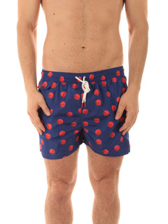 Kiton boxer mare in microfibra da uomo fondo blu stampa logo rosso