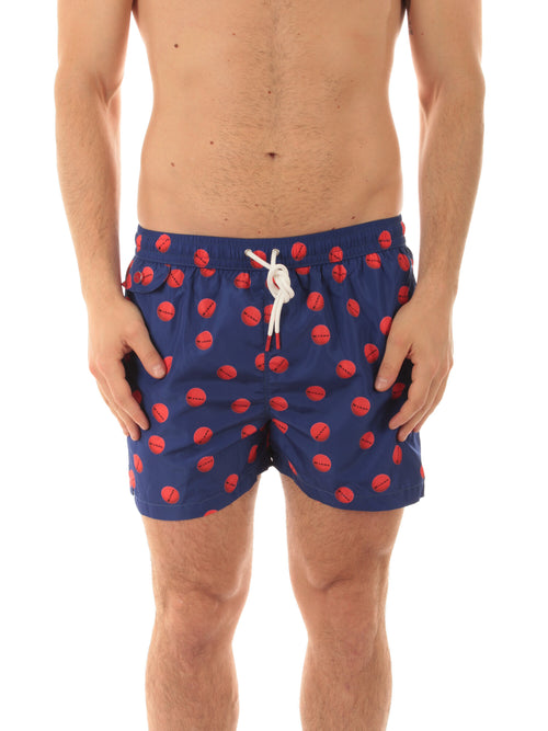 Kiton boxer mare in microfibra da uomo fondo blu stampa logo rosso