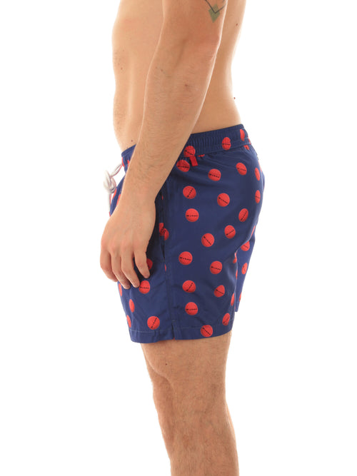 Kiton boxer mare in microfibra da uomo fondo blu stampa logo rosso