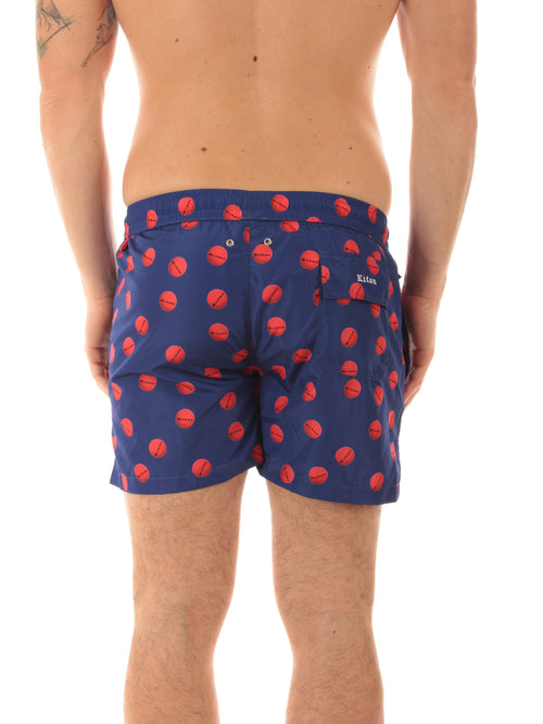 Kiton boxer mare in microfibra da uomo fondo blu stampa logo rosso