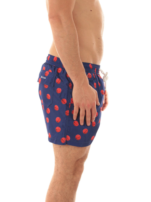 Kiton boxer mare in microfibra da uomo fondo blu stampa logo rosso