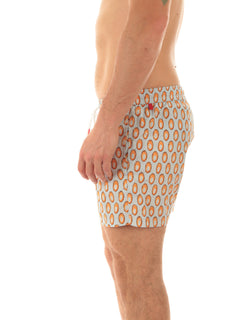 Kiton boxer mare in microfibra da uomo fondo azzurro stampa arancio