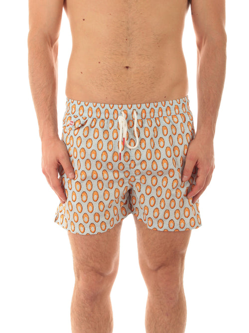 Kiton boxer mare in microfibra da uomo fondo azzurro stampa arancio