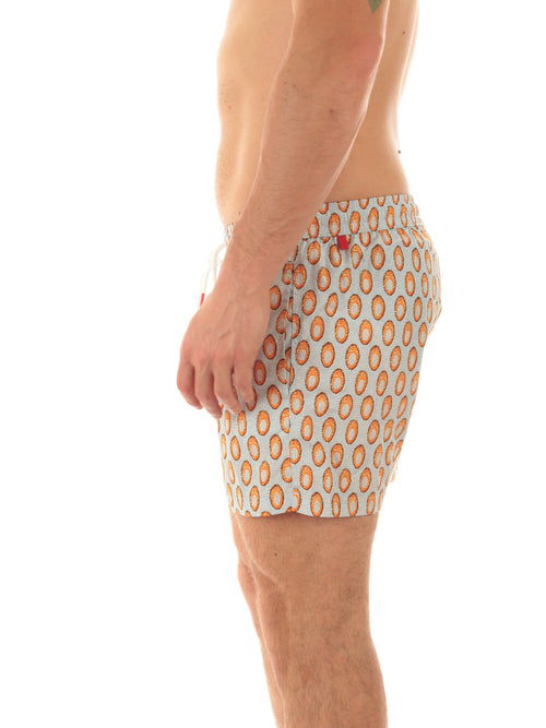 Kiton boxer mare in microfibra da uomo fondo azzurro stampa arancio