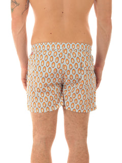 Kiton boxer mare in microfibra da uomo fondo azzurro stampa arancio
