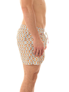 Kiton boxer mare in microfibra da uomo fondo azzurro stampa arancio