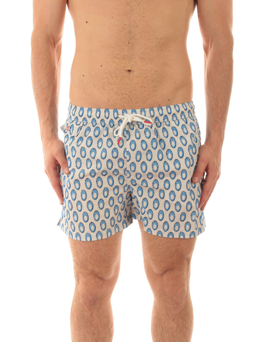 Kiton boxer mare in microfibra da uomo fondo ghiaccio stampa blu