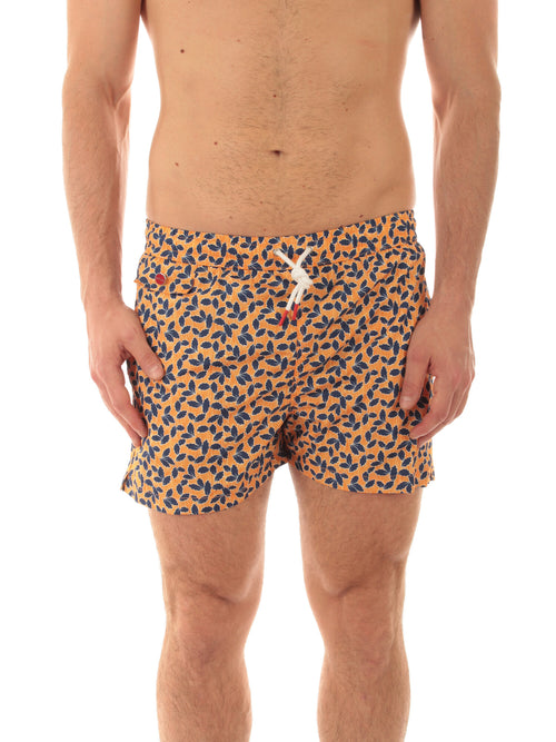 Kiton boxer mare in microfibra da uomo fondo arancio stampa blu