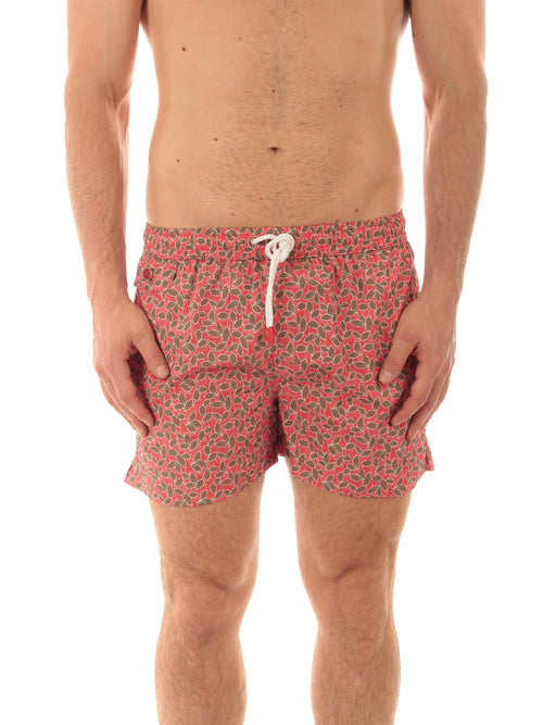 Kiton boxer mare in microfibra da uomo fondo rosso stampa marrone