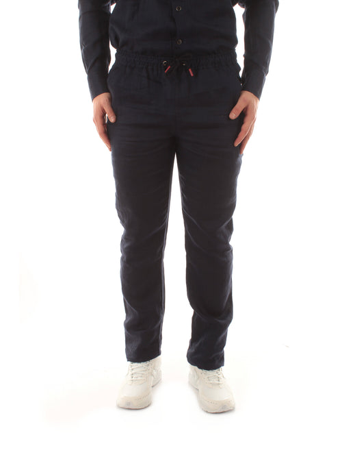 Kiton pantalone comfort fit in lino navy blue da uomo