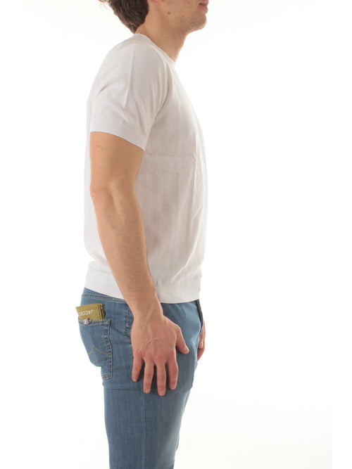 Kangra maglia a maniche corte a coste verticali da uomo bianco