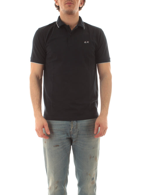 Sun 68 polo small stripes on collar da uomo navy blue