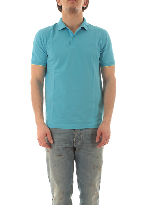 Sun 68 polo small stripes on collar da uomo turchese