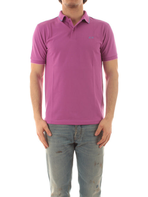 Sun 68 polo small stripes on collar da uomo ciclamino