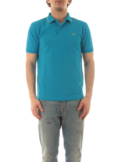 Sun 68 polo small stripes on collar da uomo ottanio