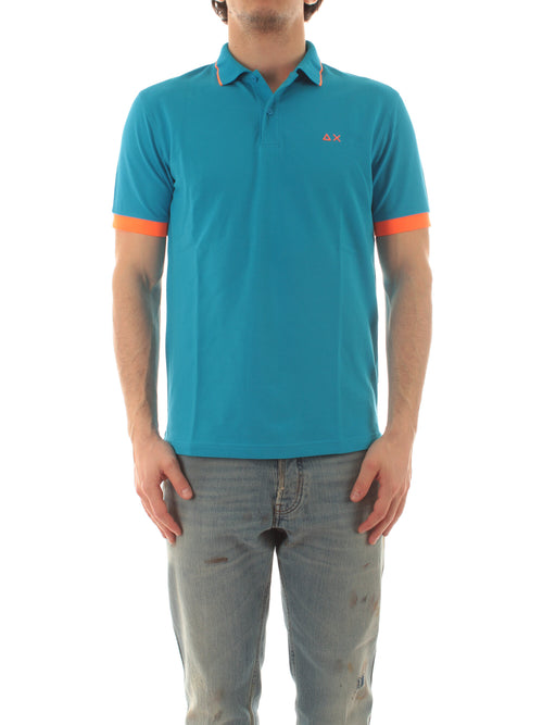 Sun 68 polo small stripes fluo da uomo ottanio