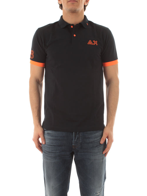 Sun 68 polo logo fluo da uomo navy blue