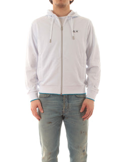 Sun 68 HOOD ZIP PIQUET SMALL FLEECE felpa da uomo bianco