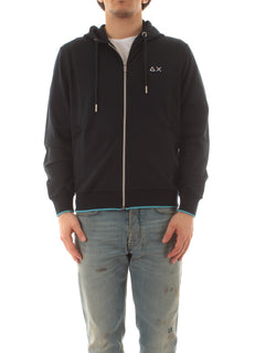 Sun 68 HOOD ZIP PIQUET SMALL FLEECE felpa da uomo navy blue