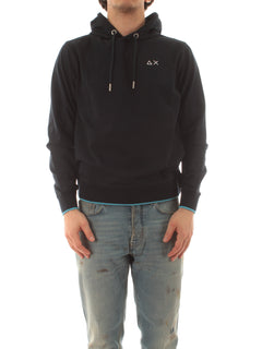 Sun 68 HOOD SMALL STRIPES PIQUET FLEECE felpa da uomo navy blue