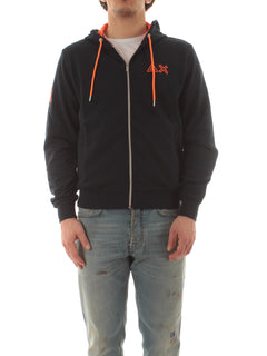 Sun 68 felpa hood zip fluo fleece da uomo navy blue