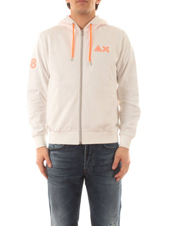 Sun 68 felpa hood zip fluo fleece da uomo bianco