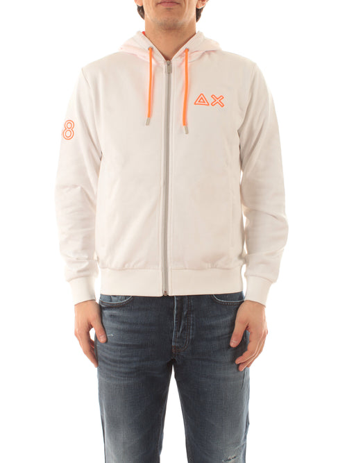 Sun 68 felpa hood zip fluo fleece da uomo bianco