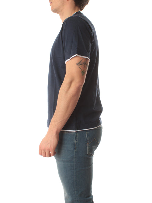 Fedeli T-shirt in jersey effetto melange da uomo blu/bianco