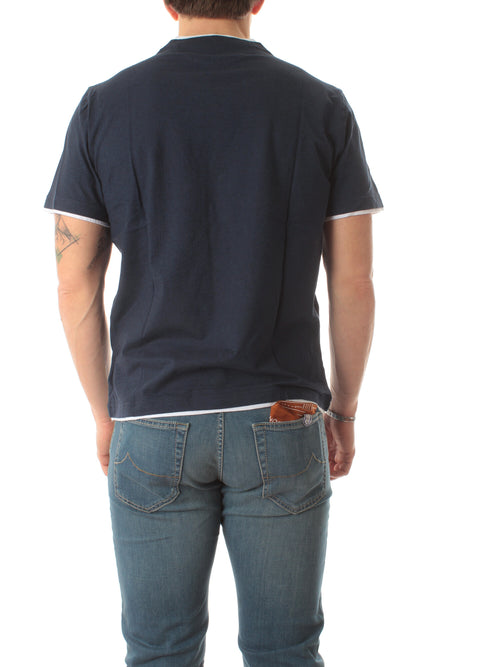 Fedeli T-shirt in jersey effetto melange da uomo blu/bianco